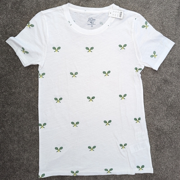 J. Crew white cotton Tshirt with tennis print size XXSmall - Picture 1 of 8